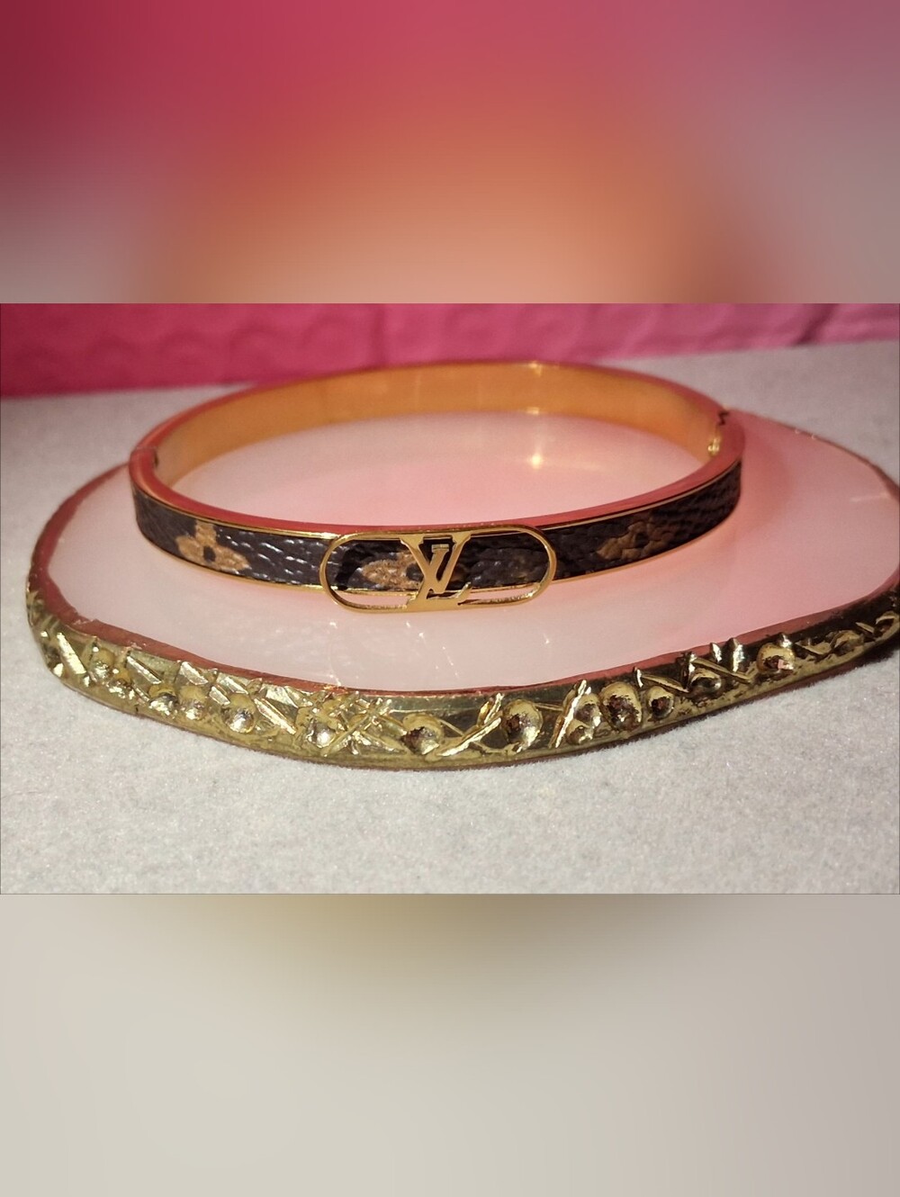 Brown and Gold Monogram Bangle Bracelet